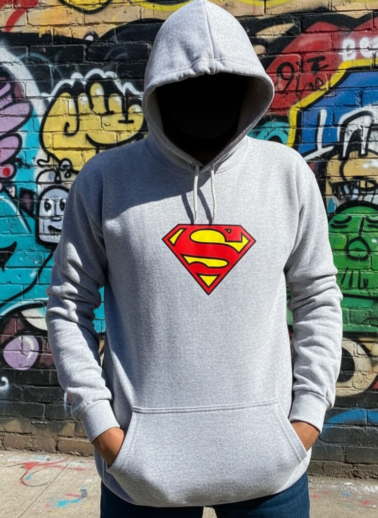 Grey Hoodie SUPER MAN Printed