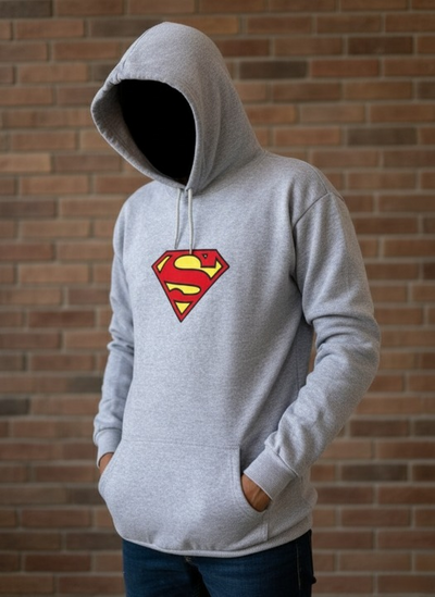 Grey Hoodie SUPER MAN Printed