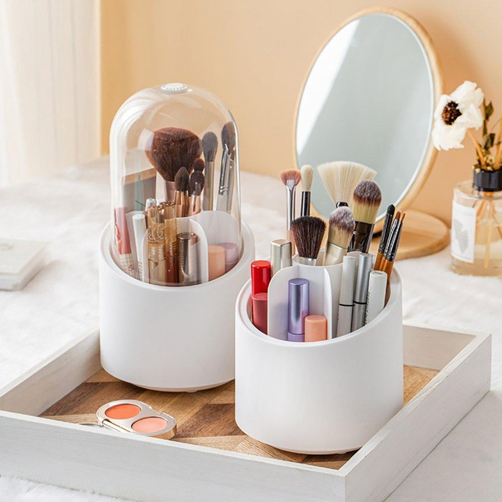 360° Rotating Makeup Brush Storage Box | Cosmetic Organizer for Brushes, Lipsticks, Eyebrow Pencils & Beauty Tools