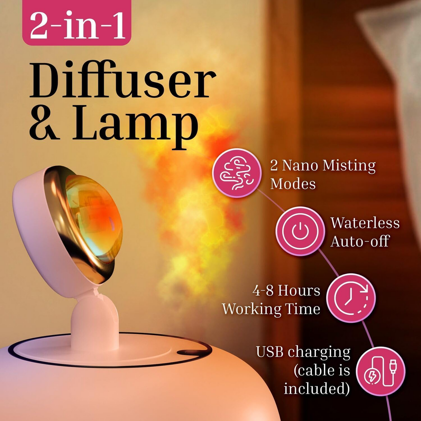 Sunset Night Light 2 In 1 And Air Humidifier For Bedroom