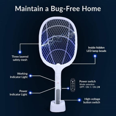 Rechargeable Mosquito Racket With Stand – Electric Insect Killer Bat For Indoor And Outdoor Use